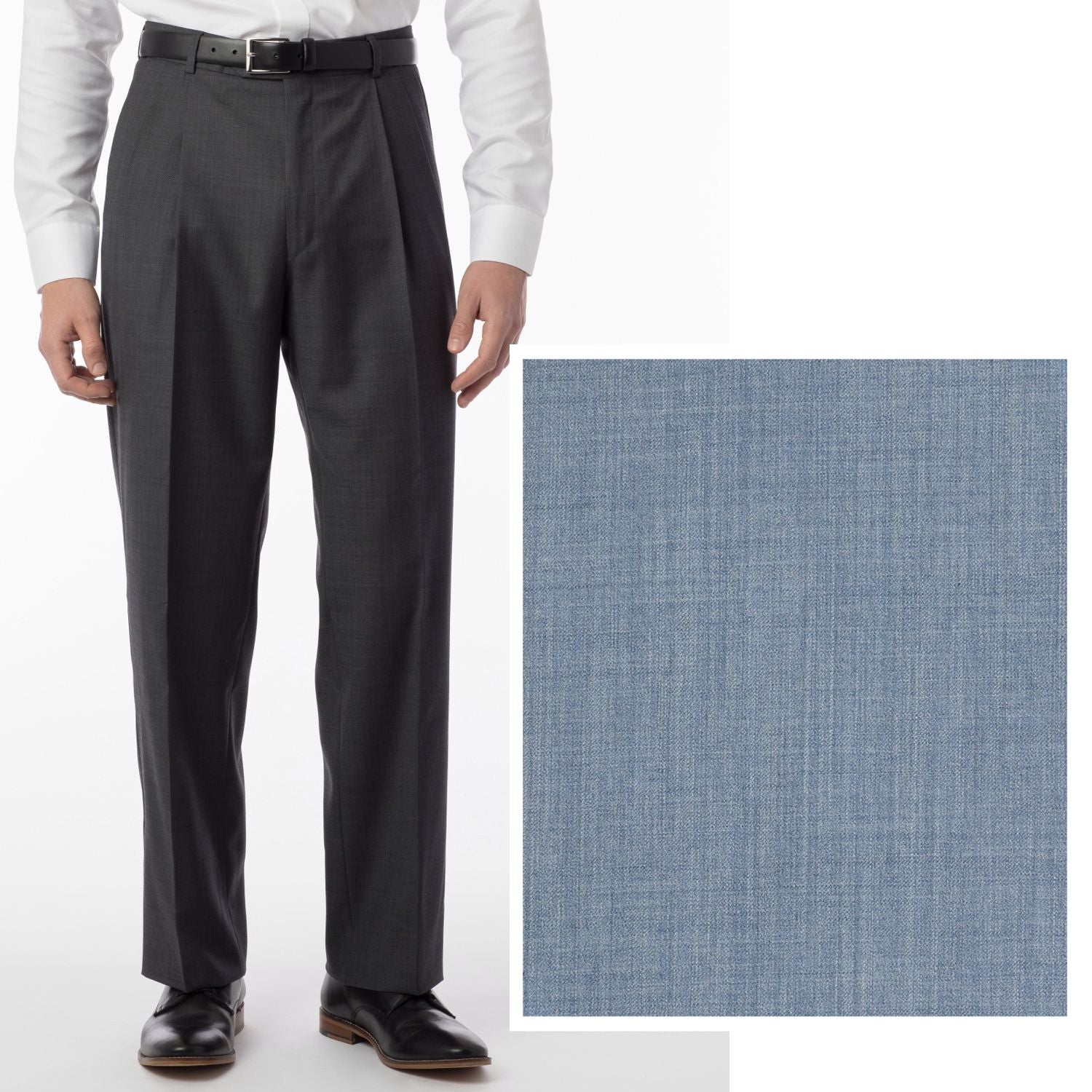 Super 120s Wool Gabardine Comfort-EZE Trouser in Blue Mix (Manchester Pleated Model) by Ballin