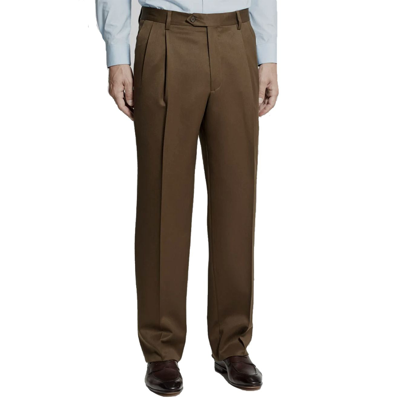 Super 100s Worsted Wool Gabardine Trouser in Tobacco, Size 38 (Milan Double Reverse Pleat) by Berle