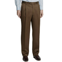 Super 100s Worsted Wool Gabardine Trouser in Tobacco (Milan Double Reverse Pleated Fit - Regular & Long Rise) by Berle