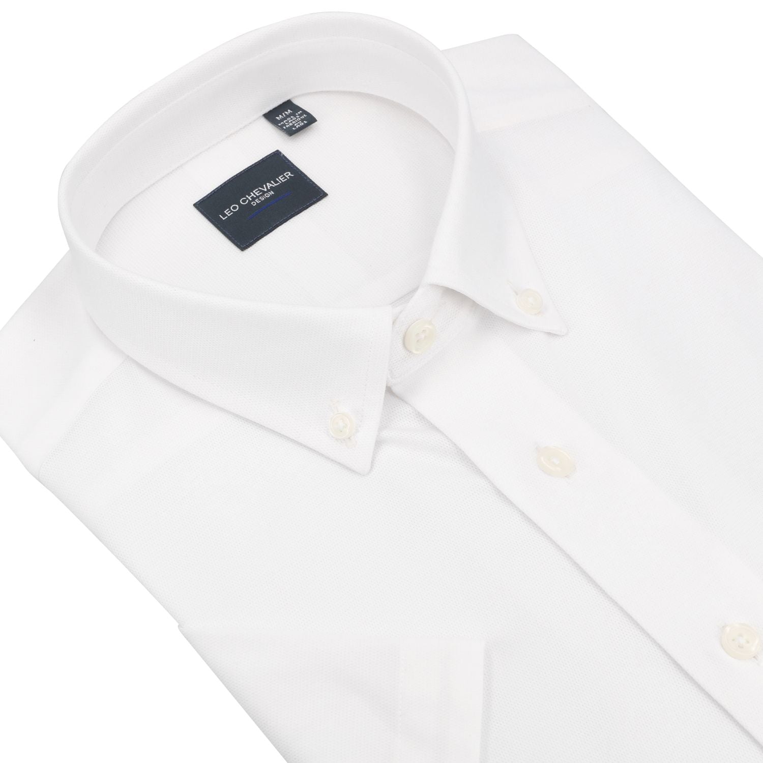 White Pique Knit Short Sleeve Sport Shirt with Button Down Collar by Leo Chevalier