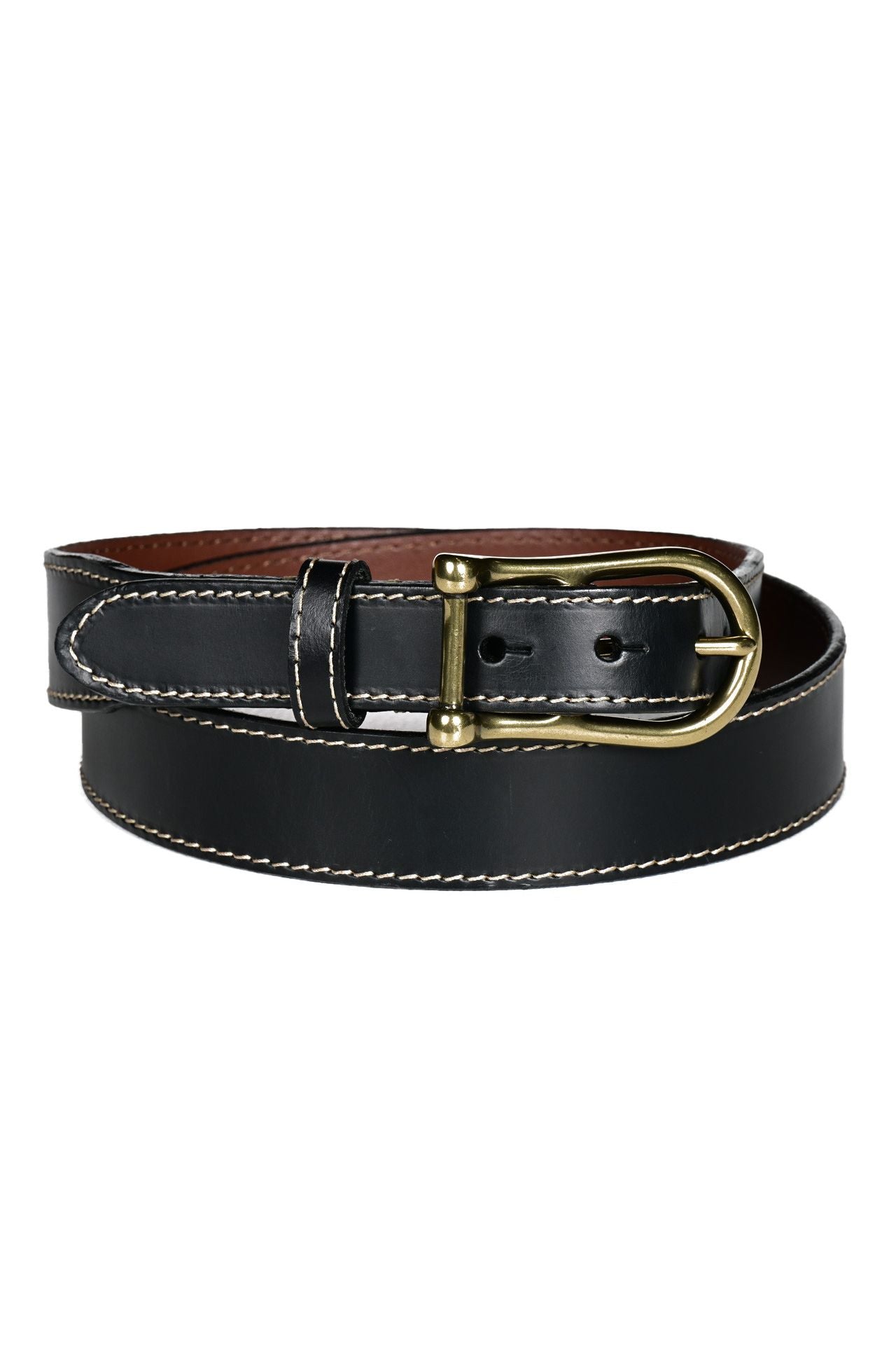 Burnished Waxy Bridle Leather Belt with Contrast Stitching in Black by Torino Leather