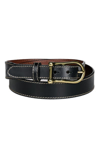Burnished Waxy Bridle Leather Belt with Contrast Stitching in Black by Torino Leather