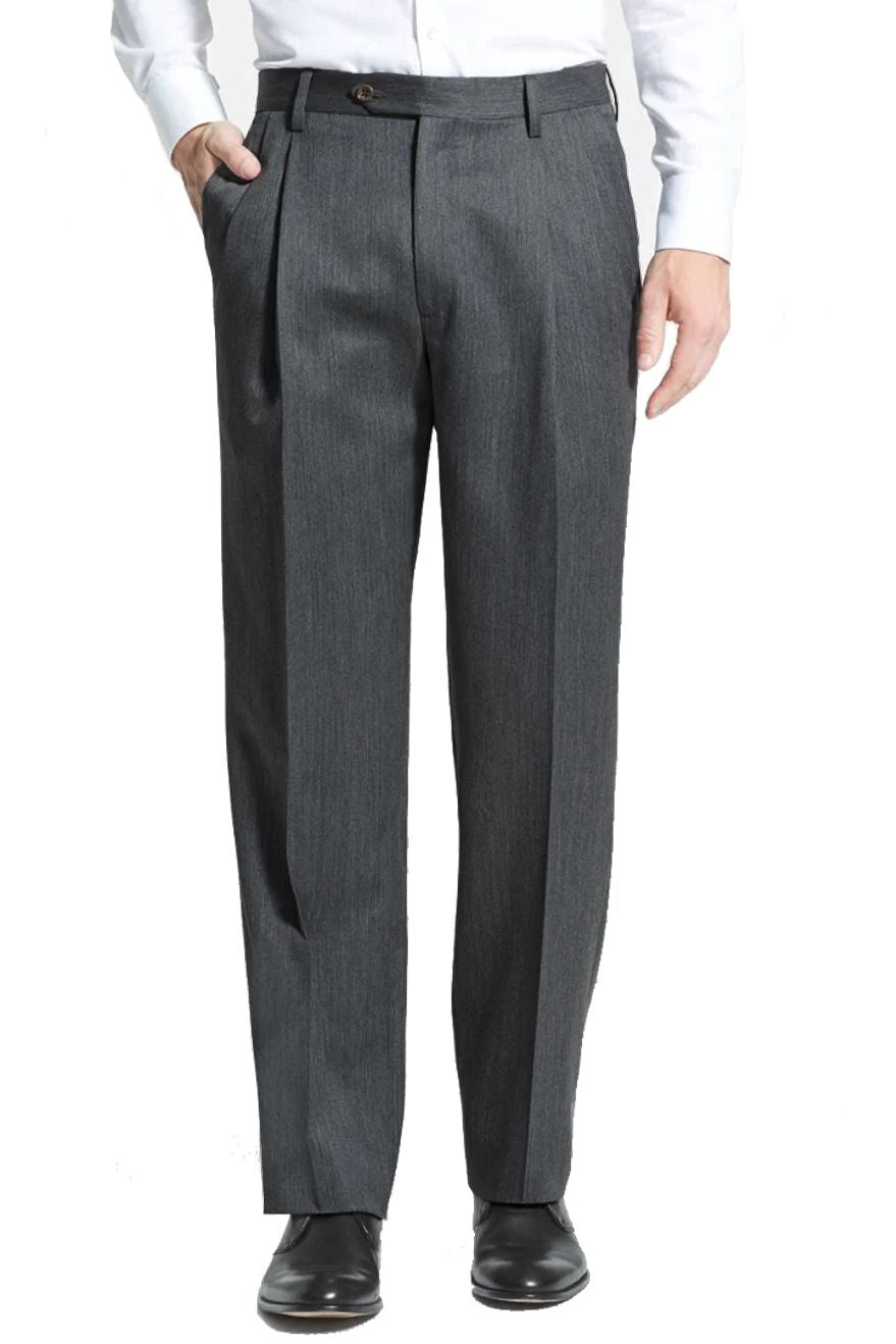 Super 100s Worsted Wool Gabardine Trouser in Medium Grey (Milan Double Reverse Pleat - Regular & Long Rise) by Berle