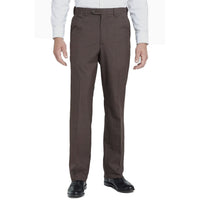 Polyester/Wool Tropical Washable Trouser in Brown (Self Sizer Plain Front - Regular & Short Rise) by Berle