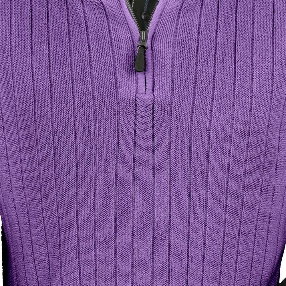 Baby Alpaca 'Links Stitch' Ribbed Zip-Neck Sweater Vest in Lilac Heather by Peru Unlimited