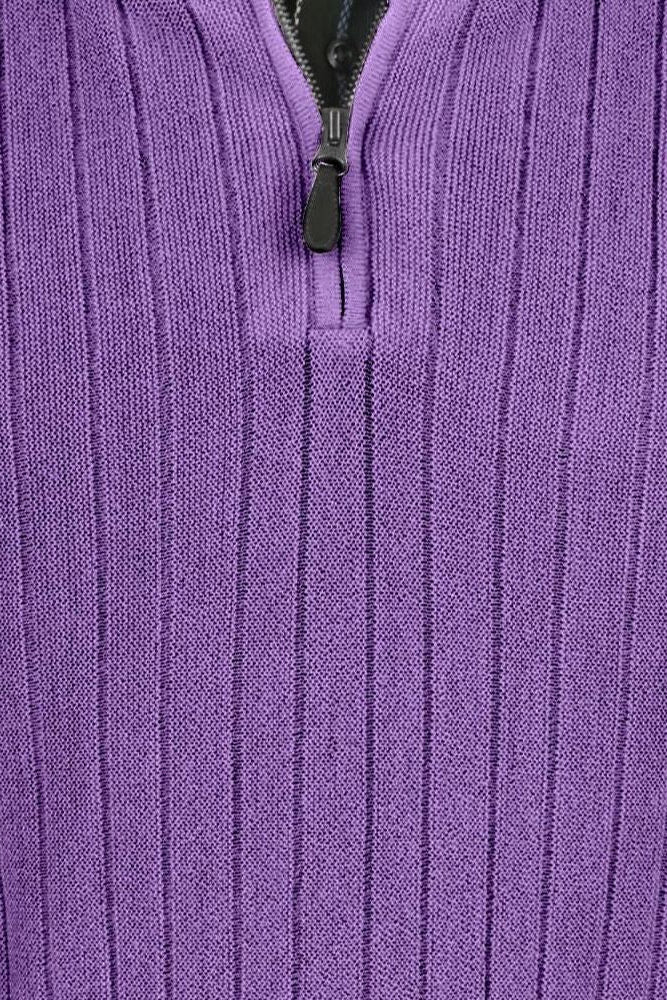 Baby Alpaca 'Links Stitch' Ribbed Zip-Neck Sweater Vest in Lilac Heather by Peru Unlimited