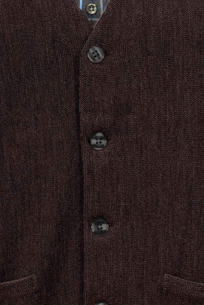 Baby Alpaca 'Links Stitch' V-Neck Cardigan Sweater in Dark Brown Heather by Peru Unlimited