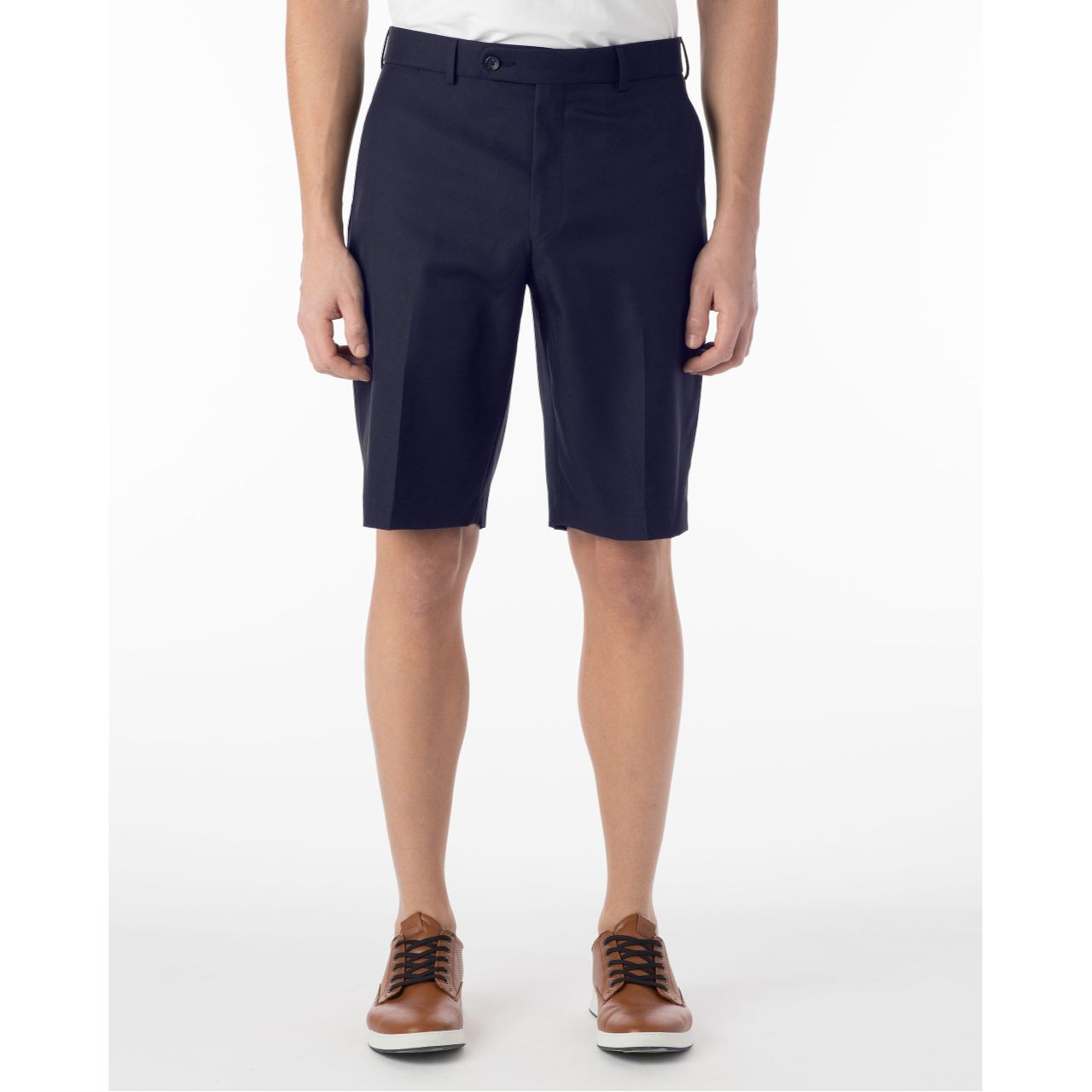 Micro Nano Travel Twill Performance Gabardine Plain Front Shorts in Navy (Size 38) by Ballin