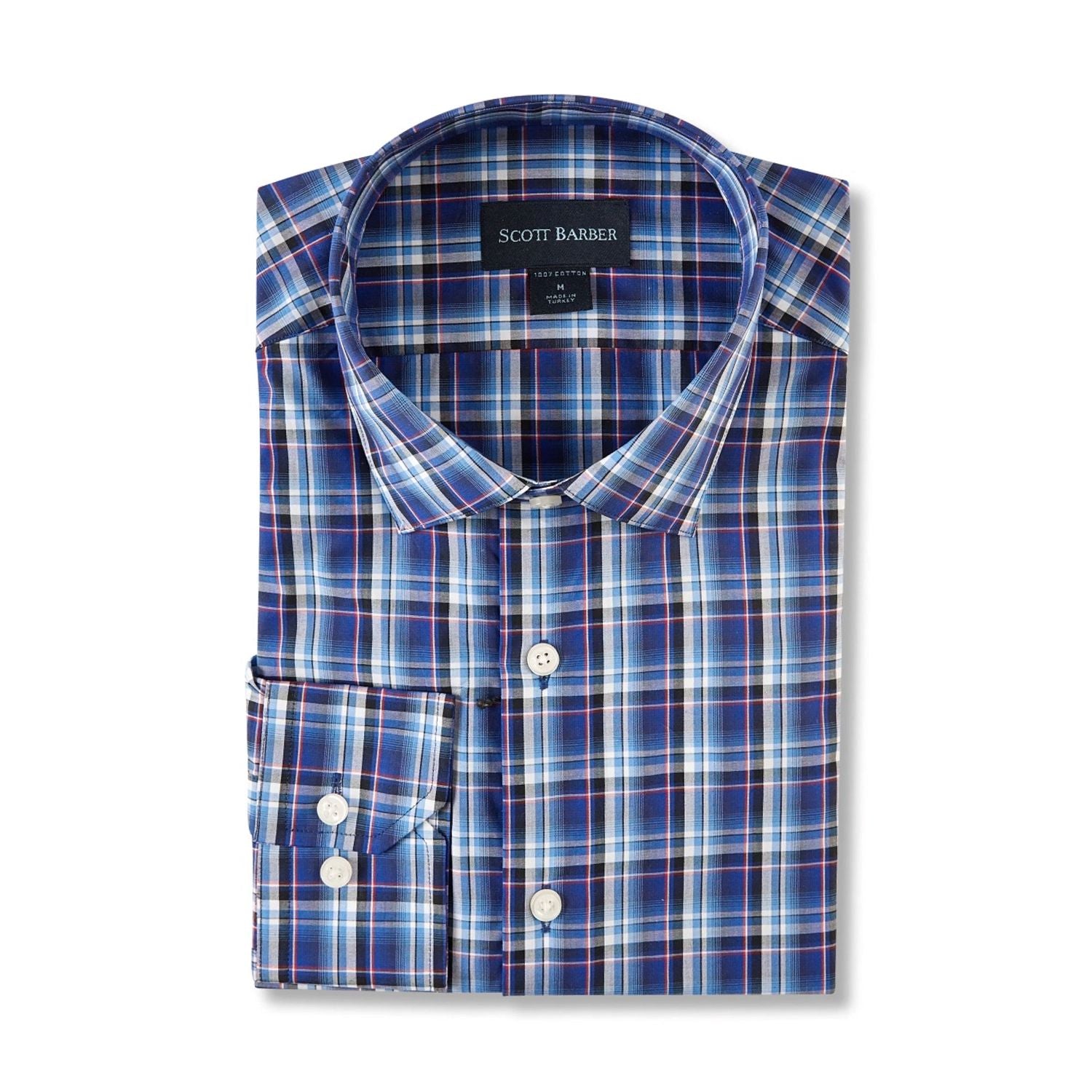 Bold Multi Plaid Italian Cotton Sport Shirt in Navy by Scott Barber