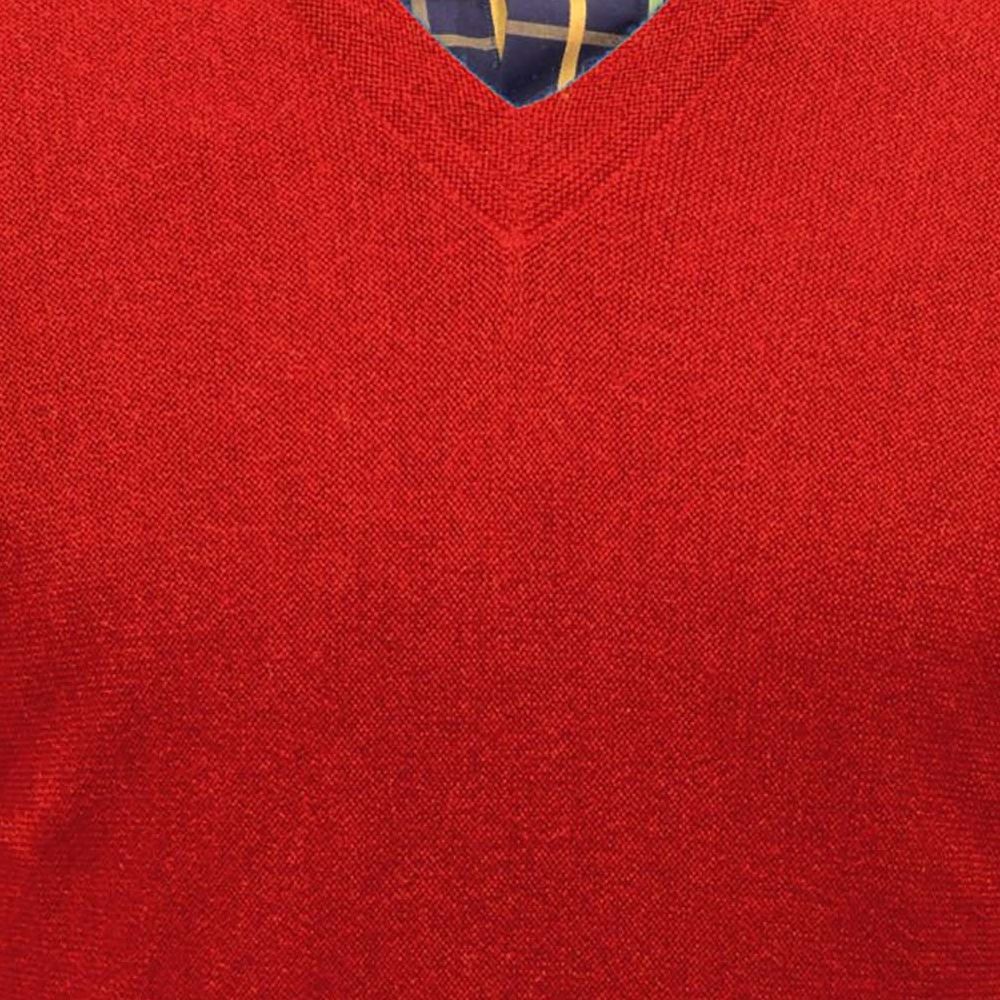 Baby Alpaca 'Links Stitch' V-Neck Sweater in Wisconsin Red by Peru Unlimited