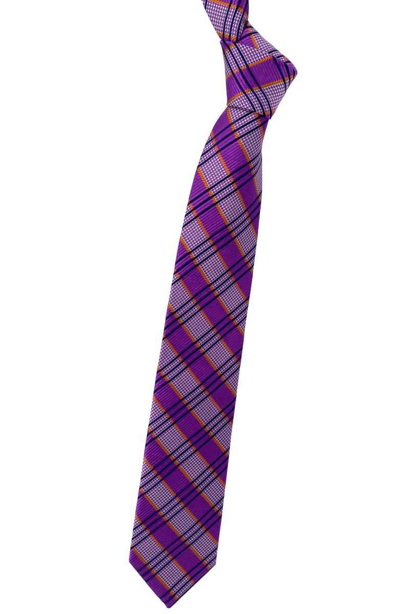 Purple, Orange and Navy Houndstooth Plaid Woven Silk Tie by Robert Talbott
