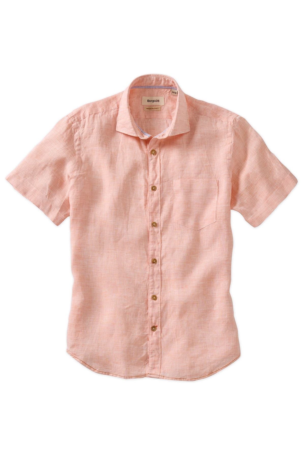Mélange Linen Short Sleeve Sport Shirt in Orange by Borgo28