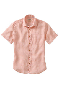 Mélange Linen Short Sleeve Sport Shirt in Orange by Borgo28
