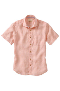 Mélange Linen Short Sleeve Sport Shirt in Orange by Borgo28