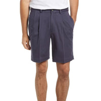 Washed Khaki Shorts in Navy (Oak9 Double Reverse Pleat) by Charleston Khakis