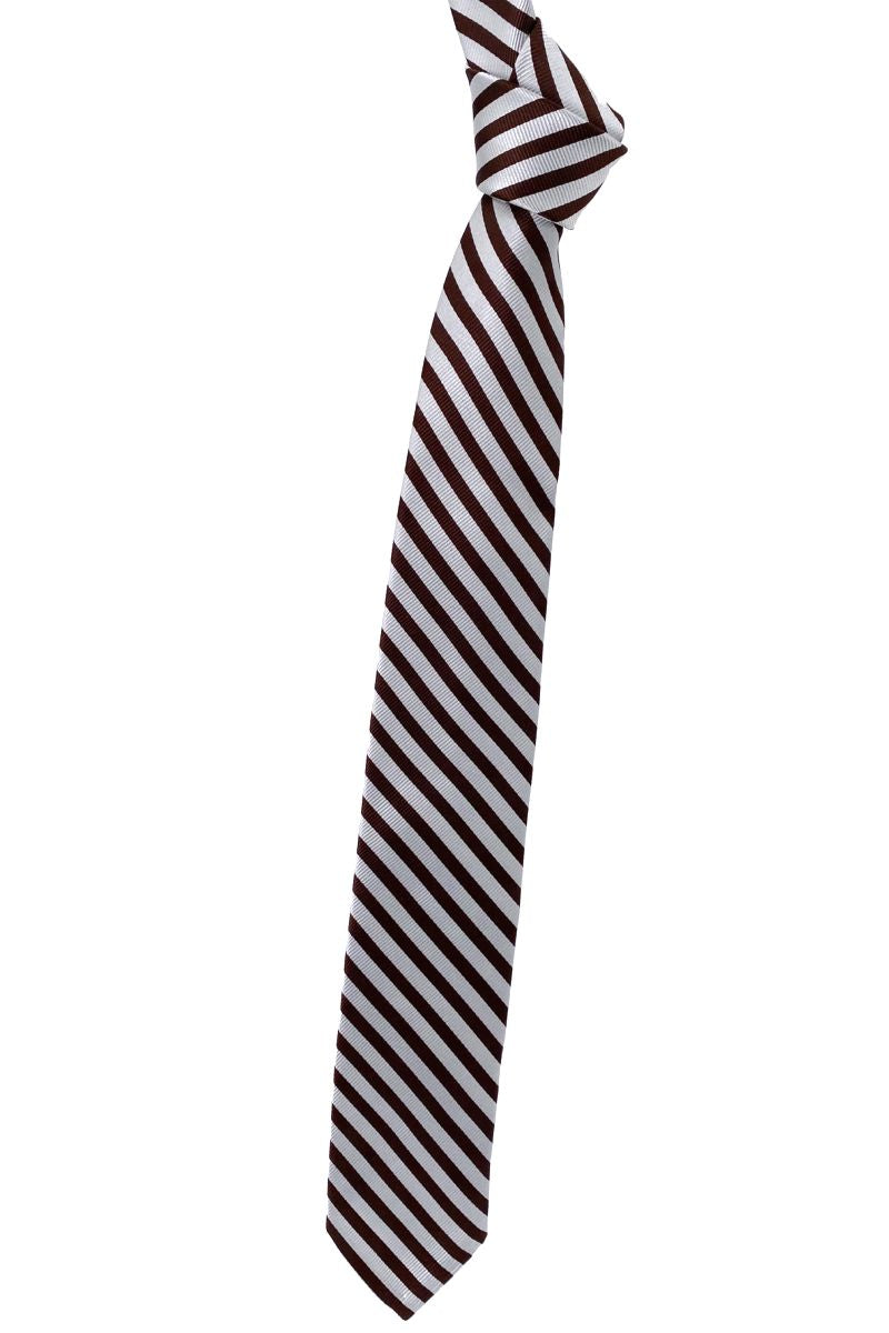 Brown and Silver-White 'Cricket Stripe' Self-Lined Woven Silk Tie by Robert Talbott