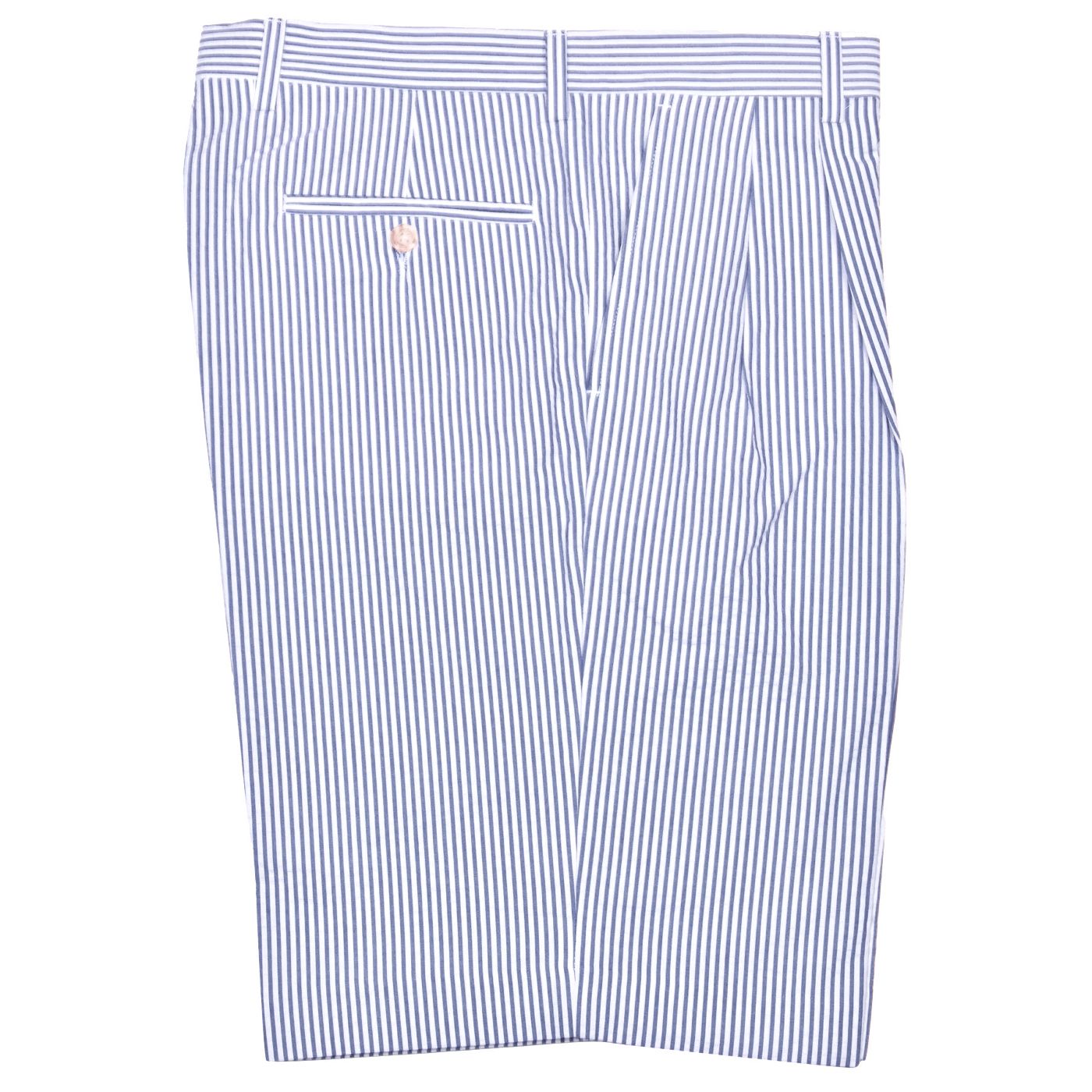 Seersucker Pleated Cotton Short in Navy and White (Ascot Double Reverse Pleat) by Berle