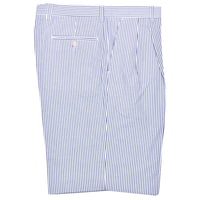 Seersucker Pleated Cotton Short in Navy and White (Ascot Double Reverse Pleat) by Berle