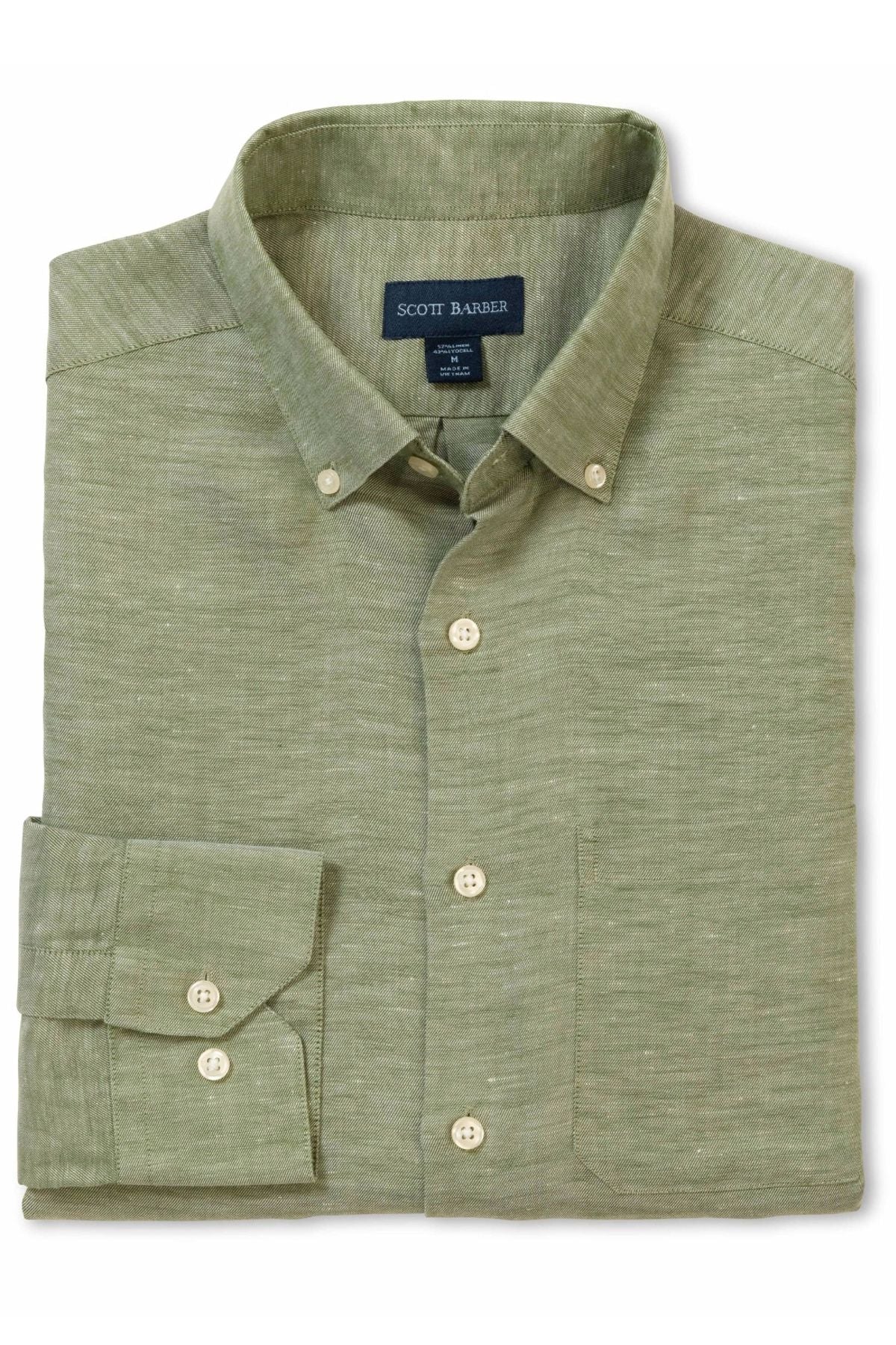 Linen/Tencel Solid Twill Sport Shirt in Sage by Scott Barber