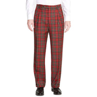 Worsted Wool Fancies Trouser in Royal Stewart Tartan, Size 35 (Milan Double Reverse Pleat) by Berle
