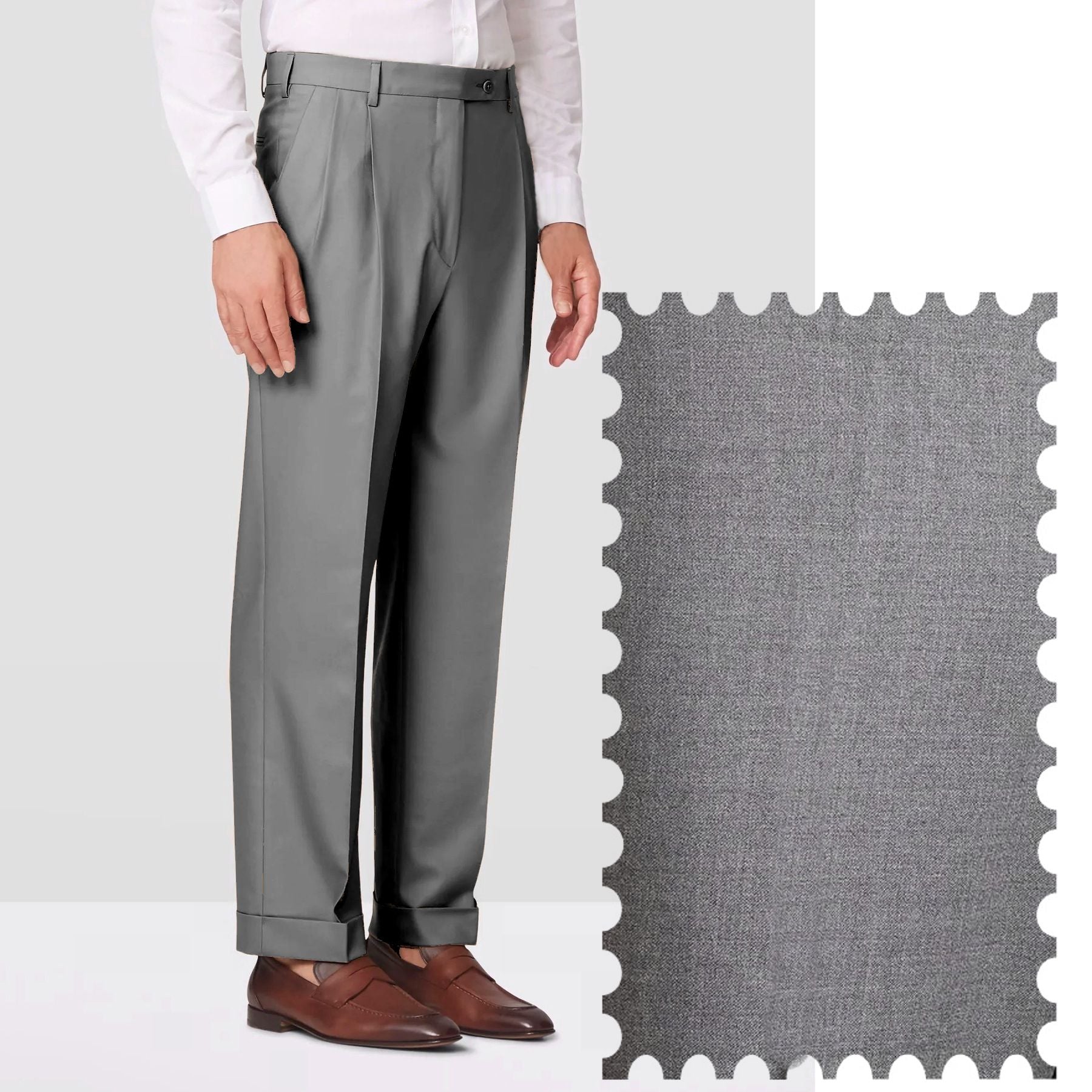 Bennett Double Pleated Super 120s Wool Serge Trouser in Light Grey (Fu