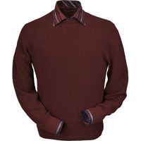 Baby Alpaca 'Links Stitch' Open Bottom Crew Neck Sweater in Dark Burgundy by Peru Unlimited