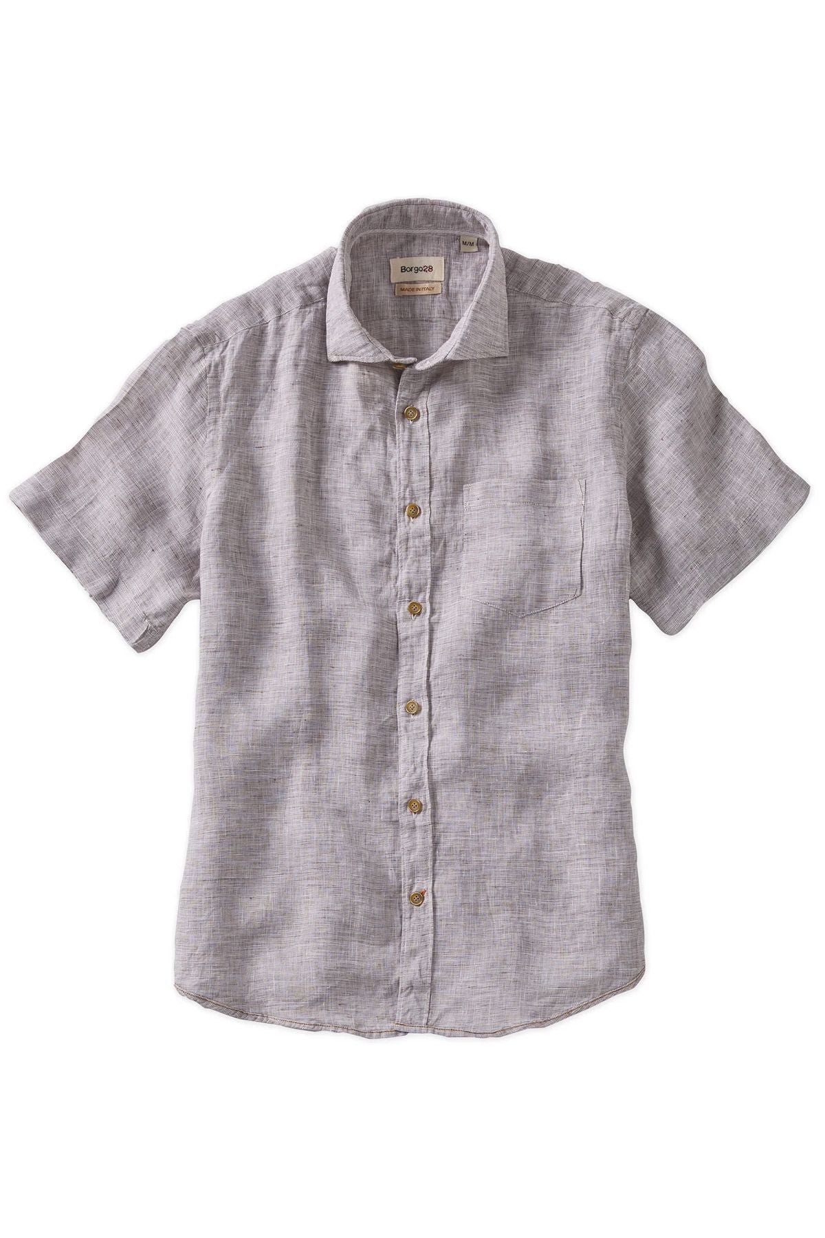 Mélange Linen Short Sleeve Sport Shirt in Brown by Borgo28