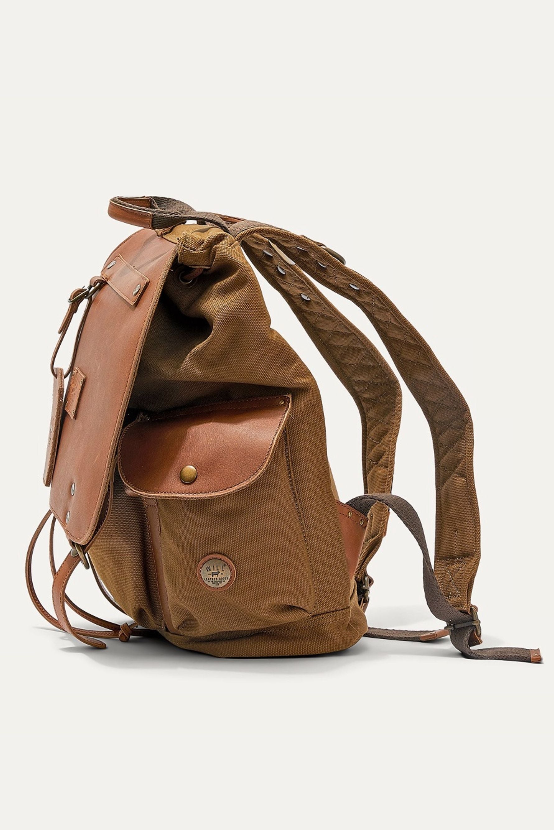 Lennon Canvas and Leather Backpack in Tobacco with Cognac Leather by Will Leather Goods