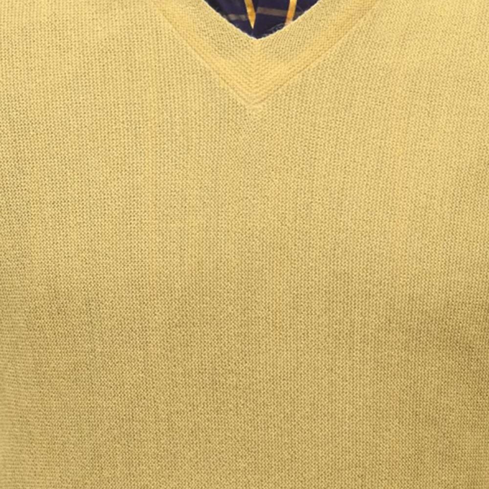 Baby Alpaca 'Links Stitch' V-Neck Sweater in Gold by Peru Unlimited