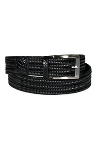 Italian Woven Calfskin Leather Belt with Gator Embossed Tabs in Black by Torino Leather