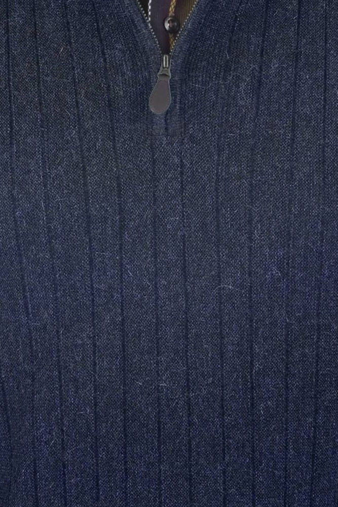 Baby Alpaca 'Links Stitch' Ribbed Zip-Neck Sweater Vest in Midnight Heather by Peru Unlimited
