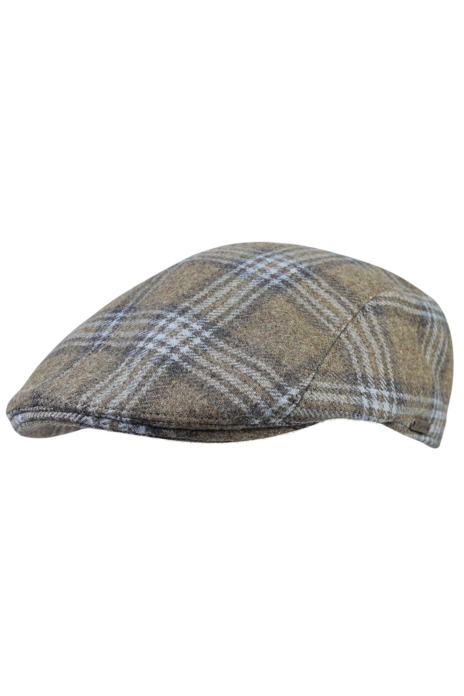 Olive and Blue Check 'Angelico' Wool Flannel 'Archive Line' Ivy Modern Cap by Wigens