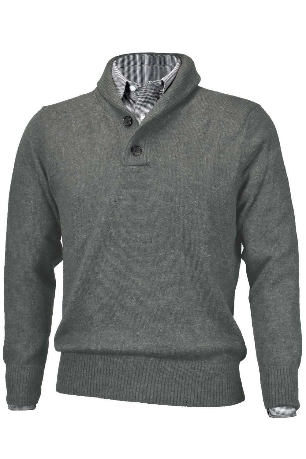 Royal Alpaca 2-Button Shawl Collar Sweater in Sky Grey Heather by Peru Unlimited