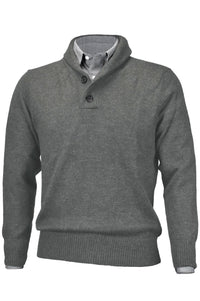 Royal Alpaca 2-Button Shawl Collar Sweater in Sky Grey Heather by Peru Unlimited