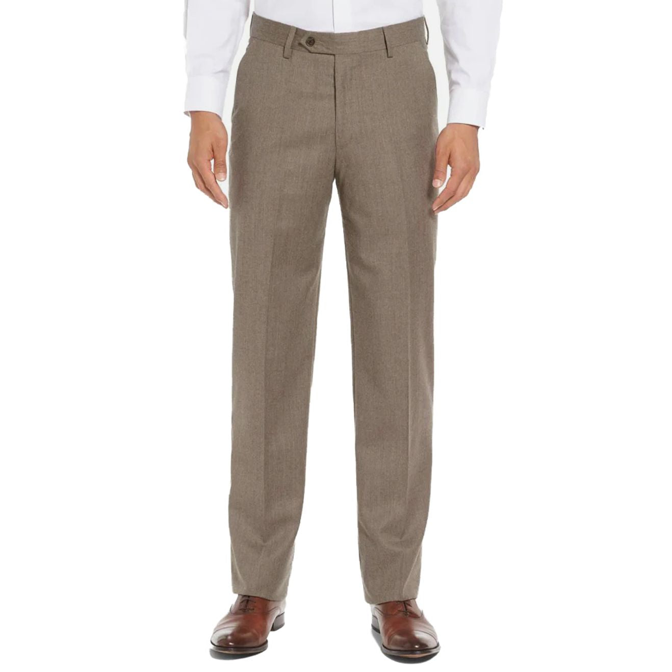 Super 100s Worsted Wool Flannel Trouser in Tan Heather (Hampton Plain