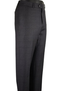 Super 110s Tonal Windowpane Flat Front Wool Trouser in Charcoal (Soho Modern Fit) by Ballin