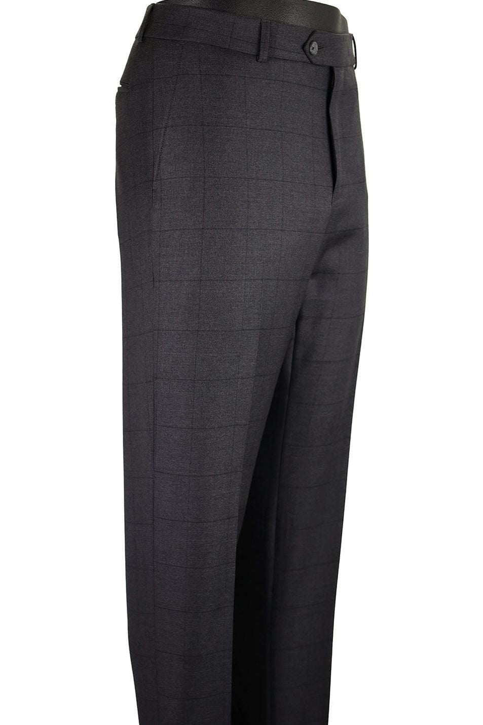 Super 110s Tonal Windowpane Flat Front Wool Trouser in Charcoal (Soho Modern Fit) by Ballin