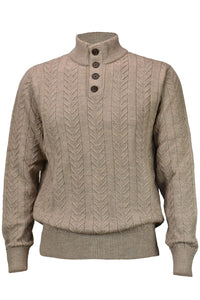 Royal Alpaca Cable Knit Button-Mock Sweater in Tan Heather by Peru Unlimited