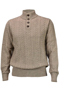 Royal Alpaca Cable Knit Button-Mock Sweater in Tan Heather by Peru Unlimited