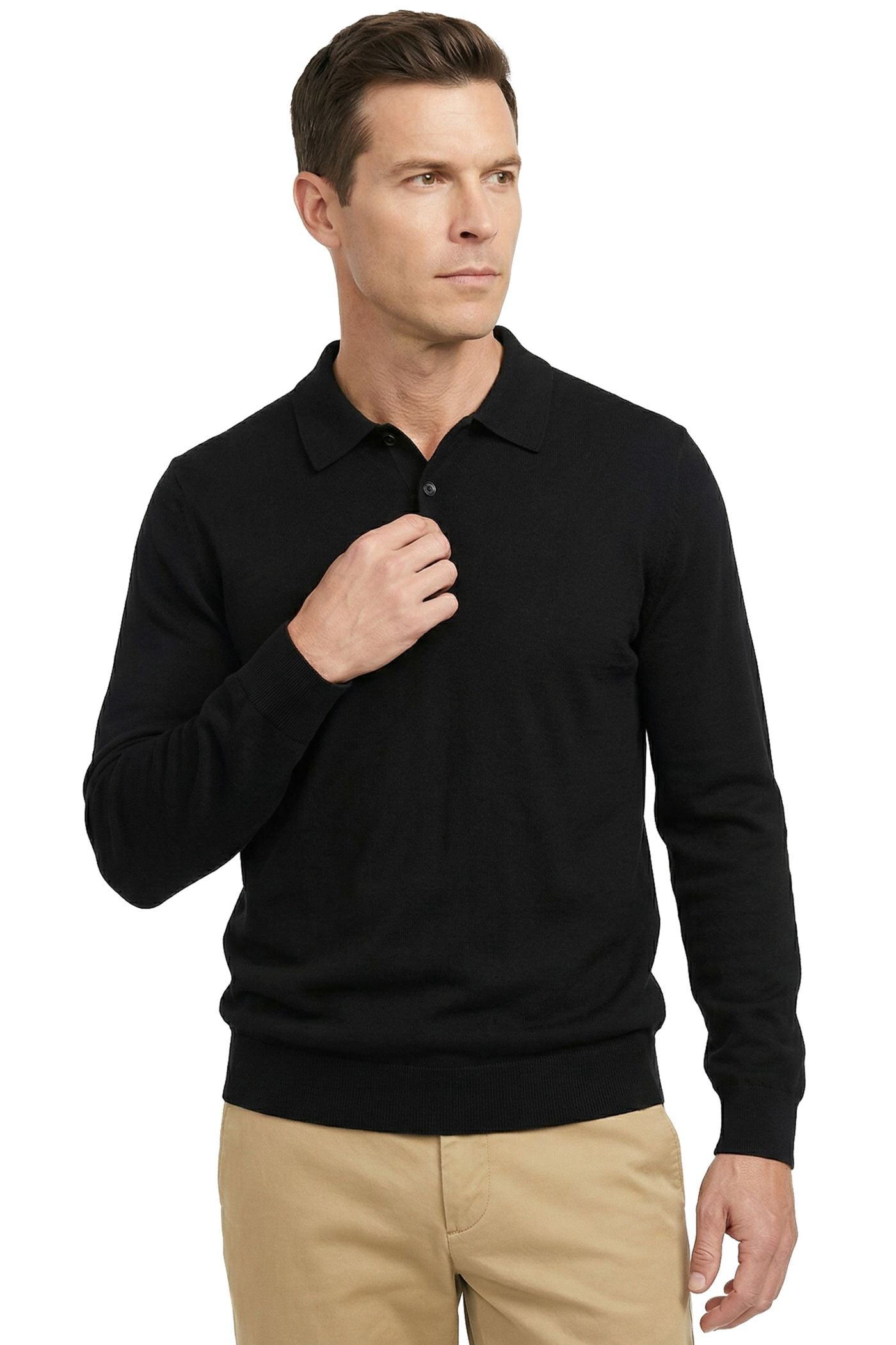 Pure Cashmere Polo Sweater in Black by Scott Barber