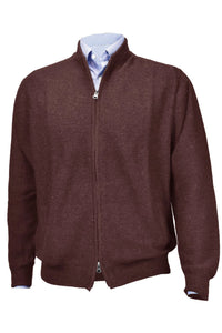 Royal Alpaca Double-Zip Cardigan Bomber Sweater Jacket in Brown by Peru Unlimited