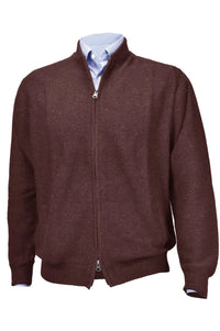 Royal Alpaca Double-Zip Cardigan Bomber Sweater Jacket in Brown by Peru Unlimited