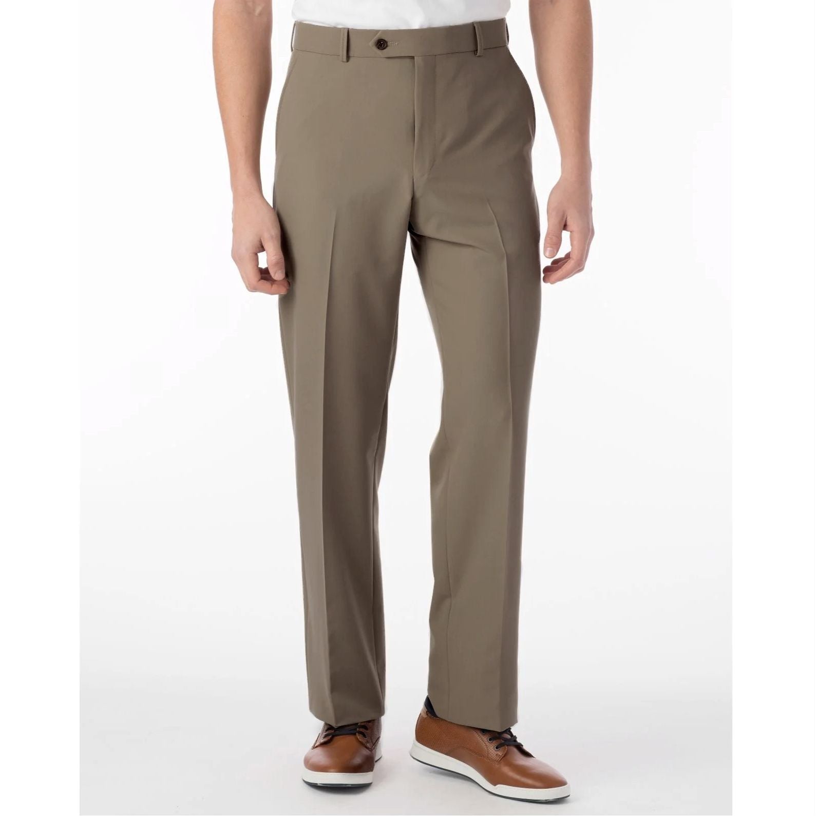 Performance Wool Blend Commuter Bi-Stretch Serge Comfort-EZE Trouser in Taupe Mix (Flat Front Models) by Ballin