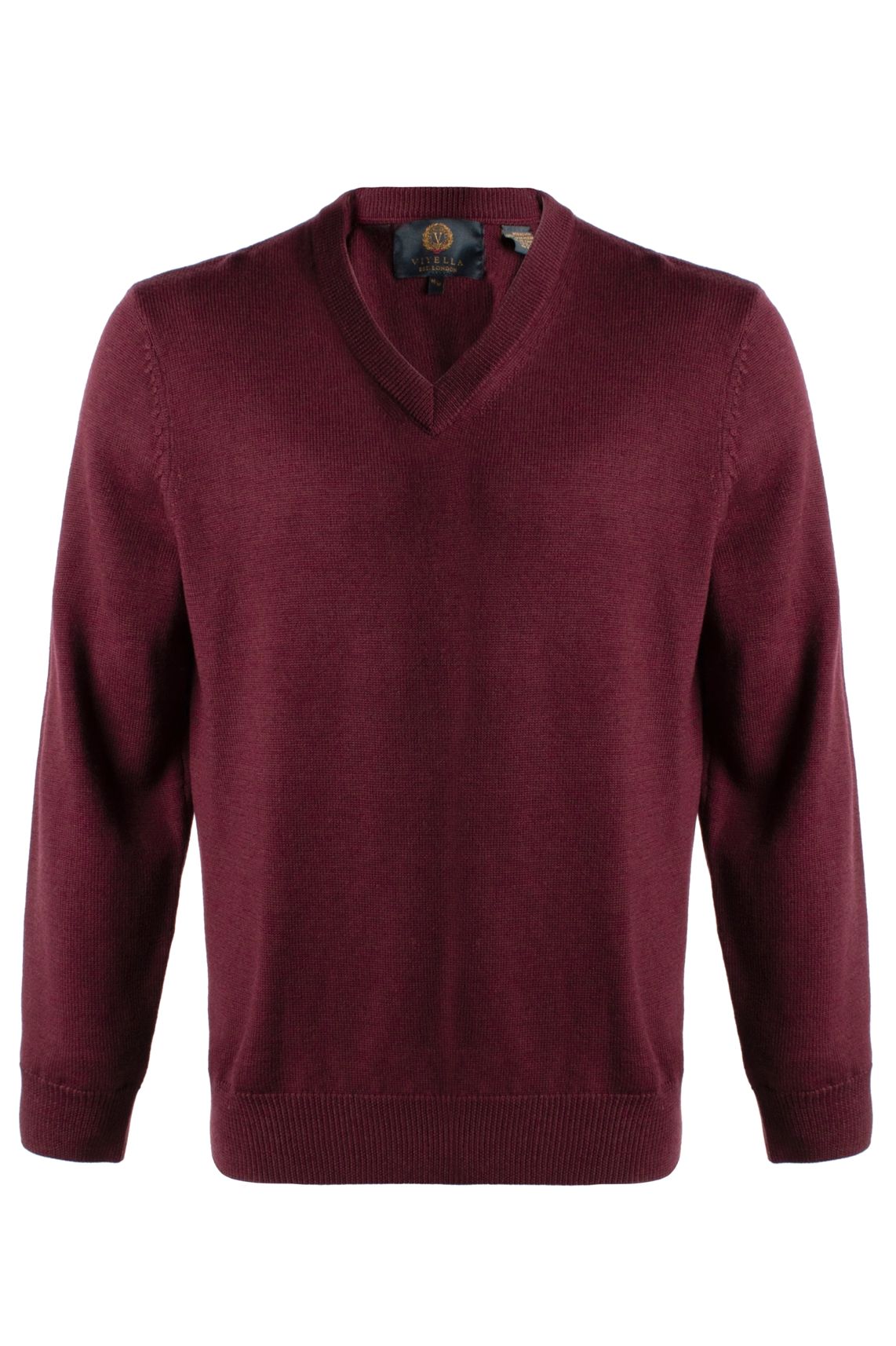 Extra Fine 'Zegna Baruffa' Merino Wool V-Neck Sweater in Buch Red by Viyella
