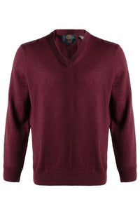 Extra Fine 'Zegna Baruffa' Merino Wool V-Neck Sweater in Buch Red by Viyella