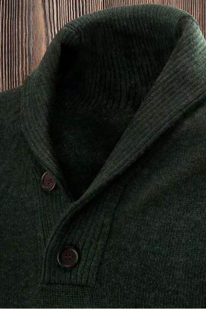 Royal Alpaca 2-Button Shawl Collar Sweater in Hunter Green Heather by Peru Unlimited