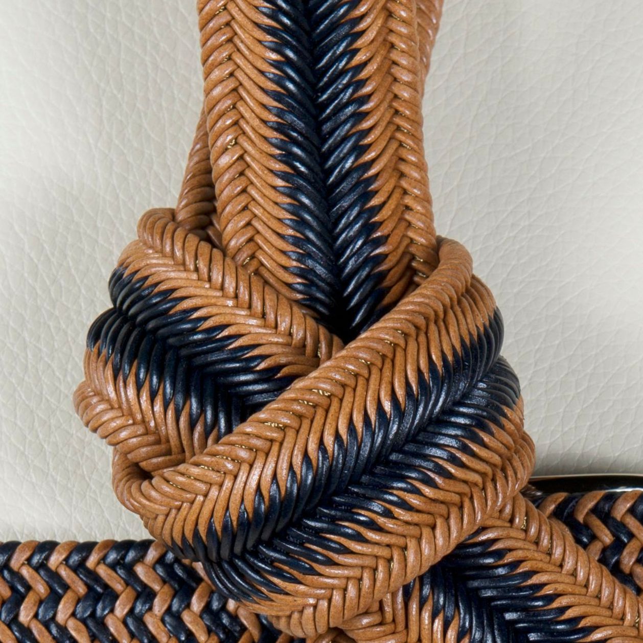 Italian Woven Herringbone Stretch Leather Belt in Saddle and Navy by Torino Leather