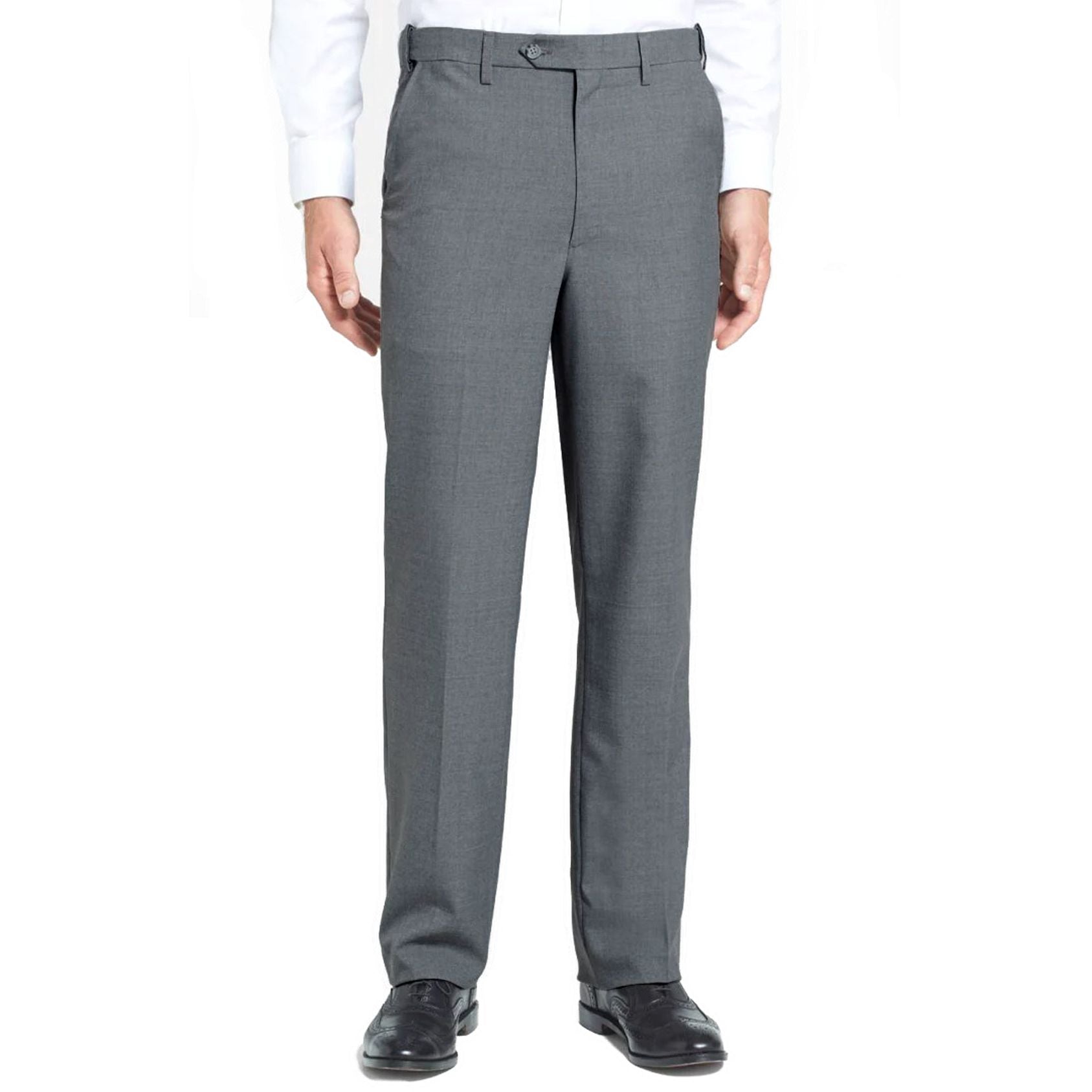 Polyester/Wool Tropical Washable Trouser in Grey (Self Sizer Plain Front - Regular & Short Rise) by Berle