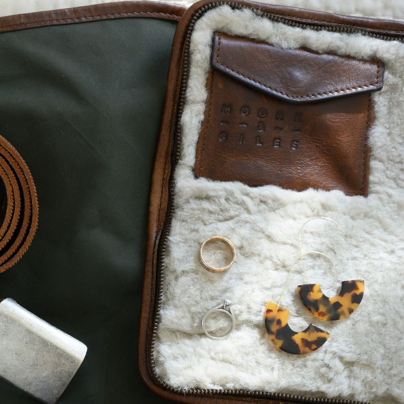 Shearling Lined Accessories Case in Titan Milled Brown by Moore & Giles