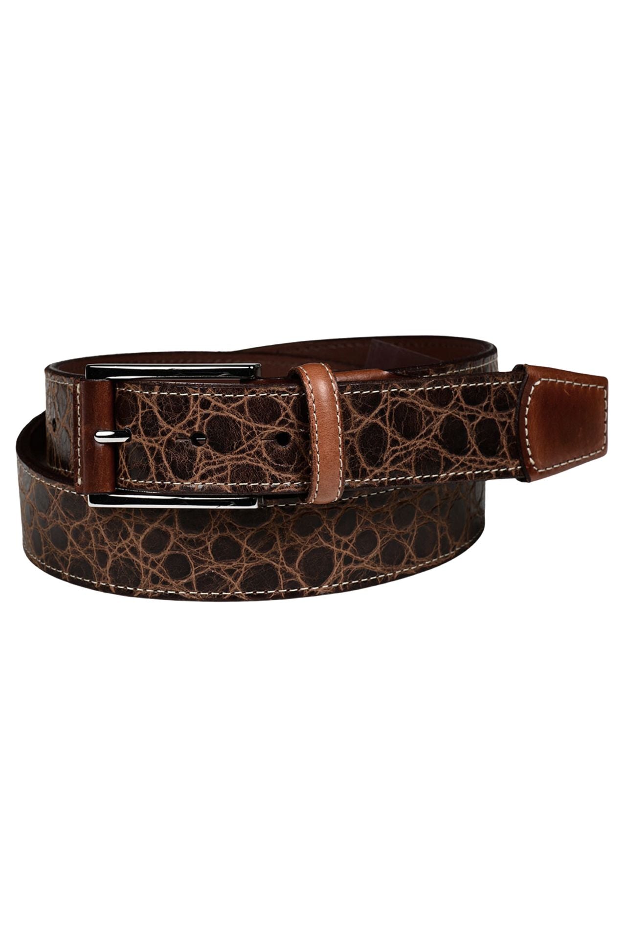 Tuscan Tinga Embossed Calfskin Leather Belt with Tabs in Cognac by Torino Leather